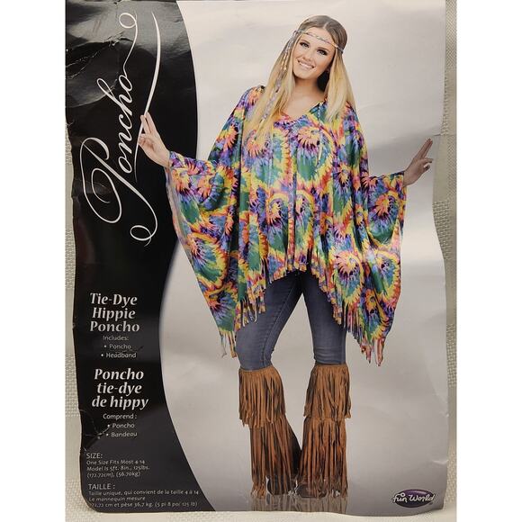 Adult‎ Size Hippie Costume Tye Dye With Piece Sign & Glasses-- One Size - Picture 1 of 11
